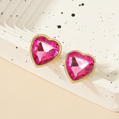 1 Pair Simple Style Shiny Heart Shape Plating Inlay Alloy Gem Ear Studs