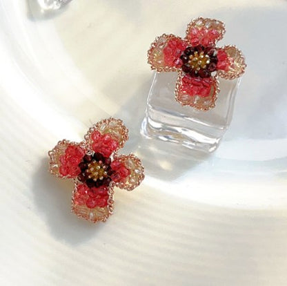 1 Pair Elegant Sweet Flower Artificial Crystal Ear Studs