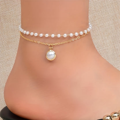 Ig Style Round Alloy Beaded Plating Inlay Pearl Gold Plated Women's Anklet