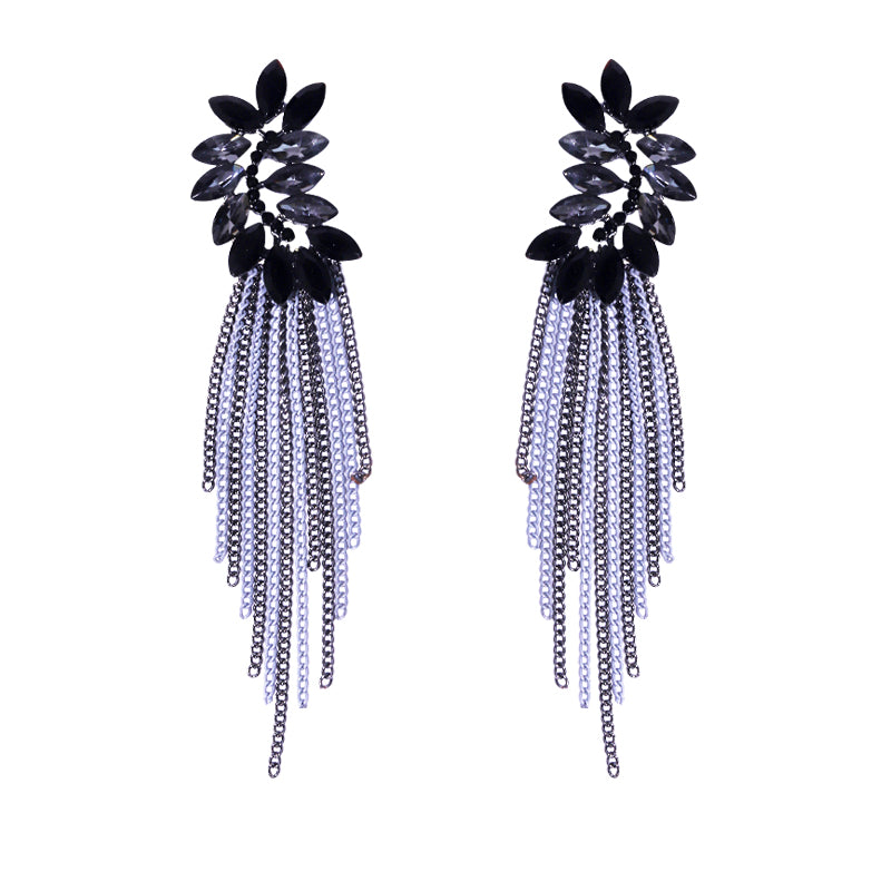 1 Pair Lady Tassel Inlay Alloy Rhinestones Drop Earrings