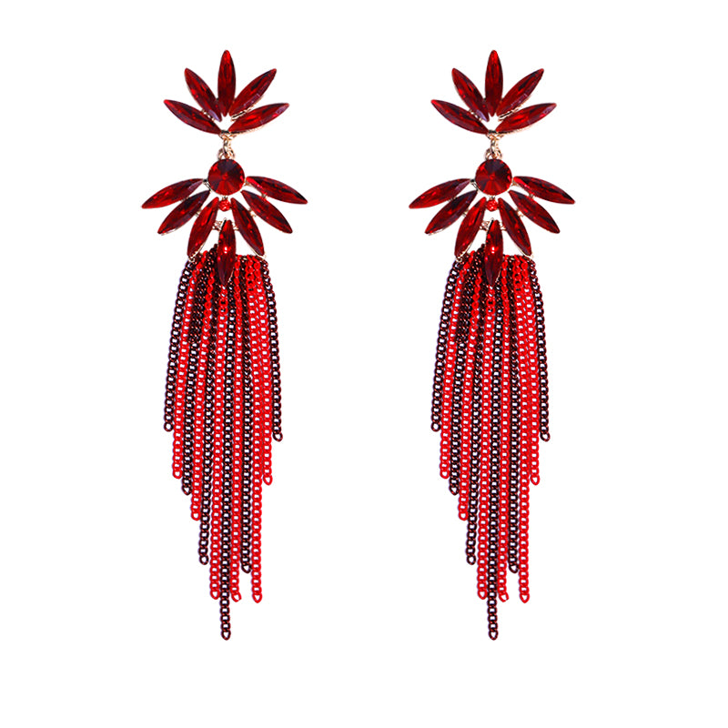 1 Pair Lady Tassel Inlay Alloy Rhinestones Drop Earrings