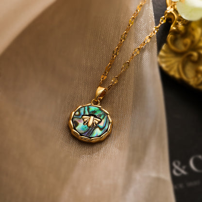 Simple Style Commute Star Bee Copper 18k Gold Plated Shell Zircon Pendant Necklace In Bulk