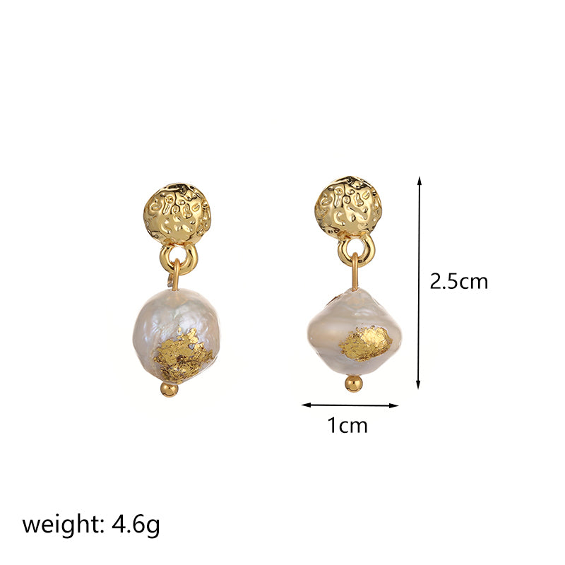 1 Pair Classical Retro Round Plating Inlay Copper Freshwater Pearl 18k Gold Plated Silver Plated Drop Earrings