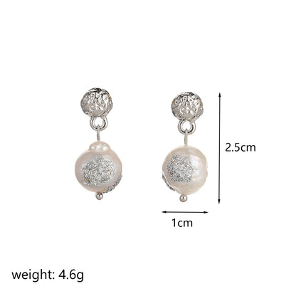 1 Pair Classical Retro Round Plating Inlay Copper Freshwater Pearl 18k Gold Plated Silver Plated Drop Earrings