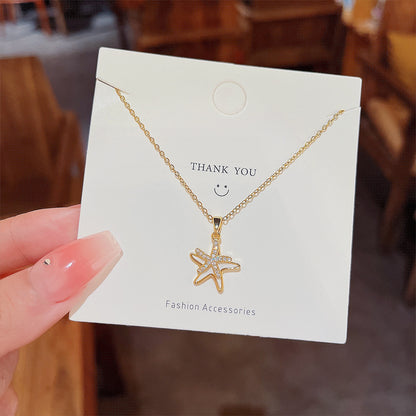 Simple Style Starfish Titanium Steel Plating Inlay Artificial Gemstones Gold Plated Necklace