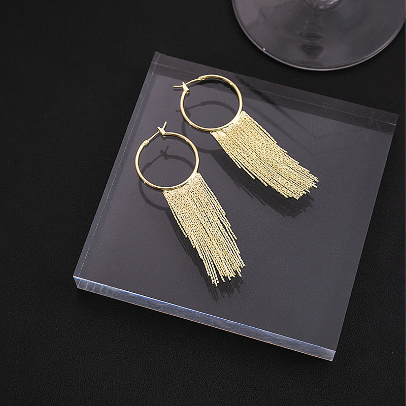 1 Pair Simple Style C Shape Tassel Plating Copper Drop Earrings