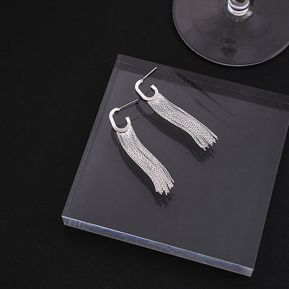 1 Pair Simple Style C Shape Tassel Plating Copper Drop Earrings