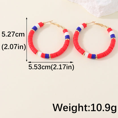 1 Pair Lady Color Block Soft Clay Iron Hoop Earrings