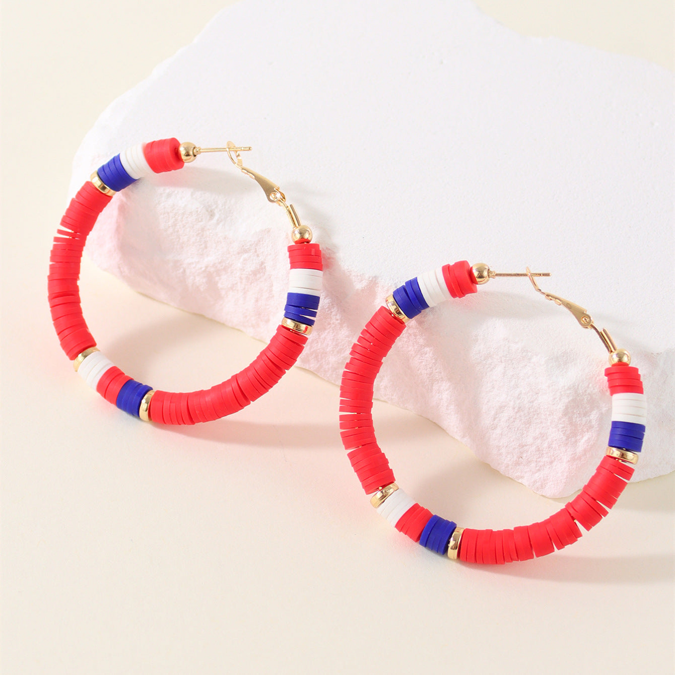 1 Pair Lady Color Block Soft Clay Iron Hoop Earrings