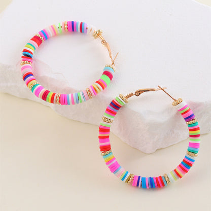 1 Pair Lady Color Block Soft Clay Iron Hoop Earrings