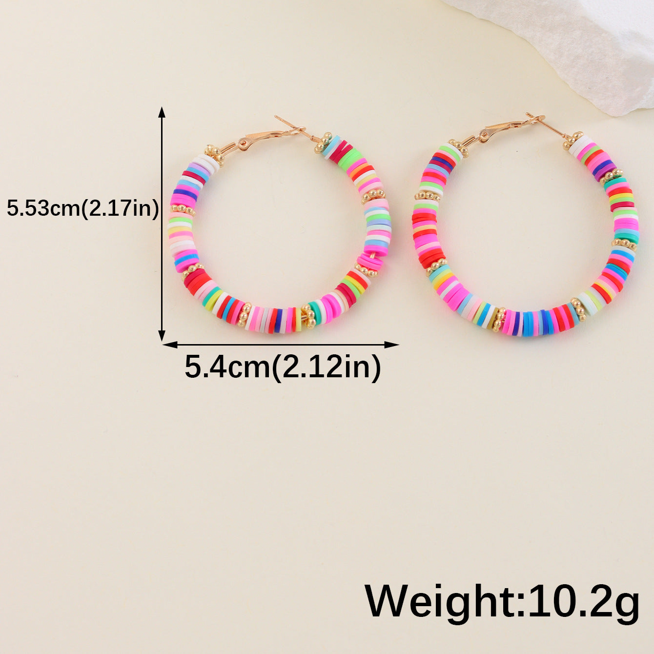 1 Pair Lady Color Block Soft Clay Iron Hoop Earrings