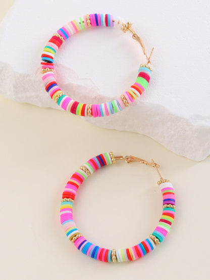 1 Pair Lady Color Block Soft Clay Iron Hoop Earrings