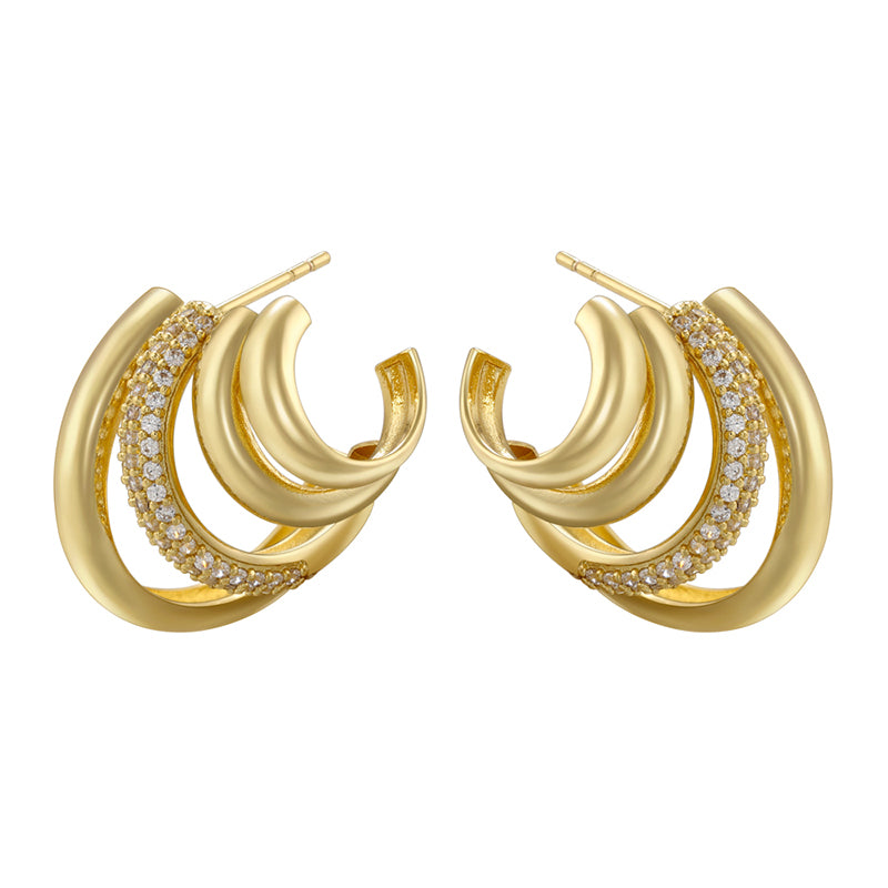 1 Pair Elegant Vacation Modern Style C Shape Layered Plating Inlay Copper Zircon 18k Gold Plated Ear Studs