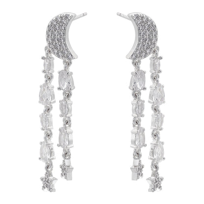 1 Pair Ig Style Elegant Simple Style Star Moon Tassel Plating Inlay Copper Zircon 18k Gold Plated Drop Earrings