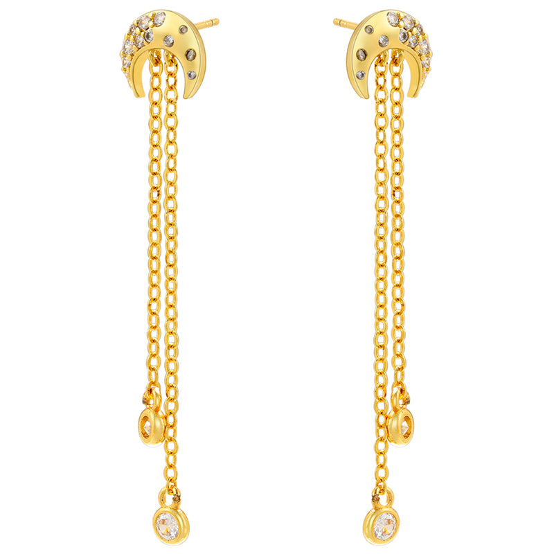 1 Pair Ig Style Elegant Simple Style Star Moon Tassel Plating Inlay Copper Zircon 18k Gold Plated Drop Earrings