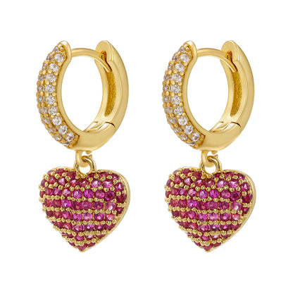 1 Pair Elegant Luxurious Shiny Heart Shape Plating Inlay Copper Zircon 18k Gold Plated Drop Earrings