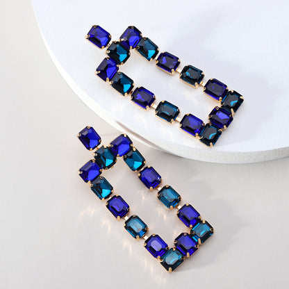 1 Pair Fashion Rectangle Rhinestone Glass Hollow Out Women's Chandelier Earrings