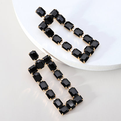 1 Pair Fashion Rectangle Rhinestone Glass Hollow Out Women's Chandelier Earrings