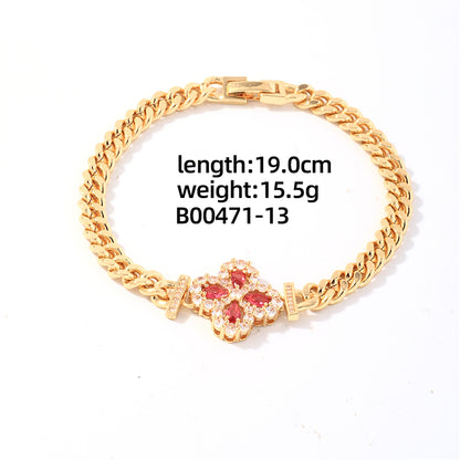 Casual Shiny Four Leaf Clover Water Droplets Heart Shape Stainless Steel Copper Plating Inlay Zircon Gold Plated Bracelets