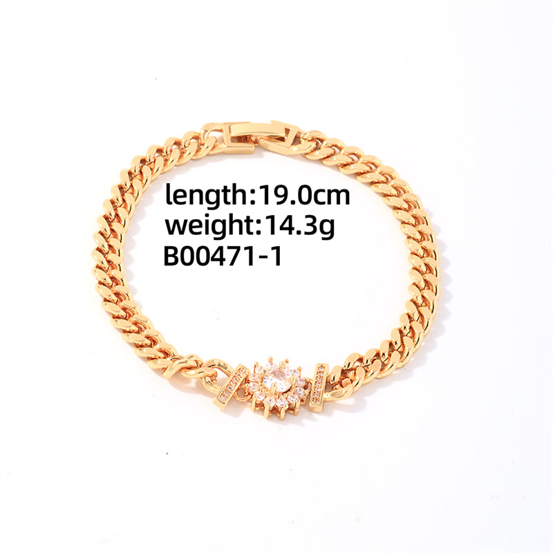 Ig Style Shiny Round Water Droplets Flower Stainless Steel Copper Plating Inlay Zircon Gold Plated Bracelets