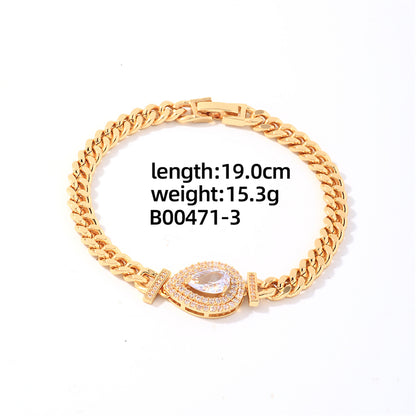 Ig Style Shiny Round Water Droplets Flower Stainless Steel Copper Plating Inlay Zircon Gold Plated Bracelets