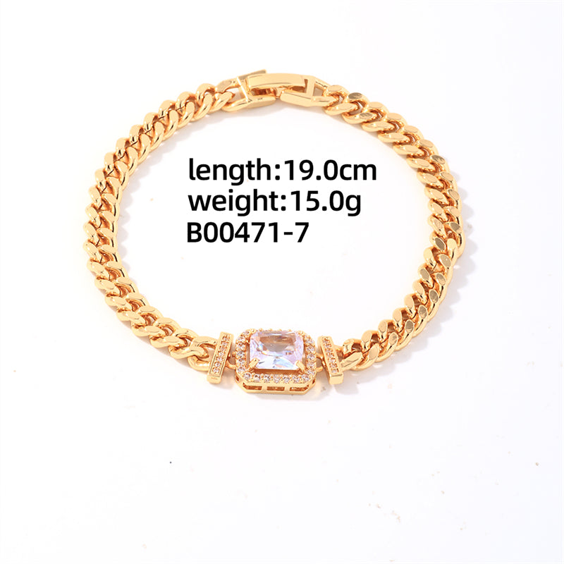 Ig Style Shiny Round Water Droplets Flower Stainless Steel Copper Plating Inlay Zircon Gold Plated Bracelets