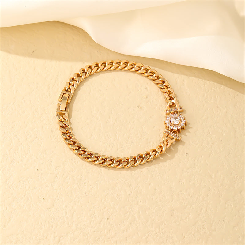 Ig Style Shiny Round Water Droplets Flower Stainless Steel Copper Plating Inlay Zircon Gold Plated Bracelets