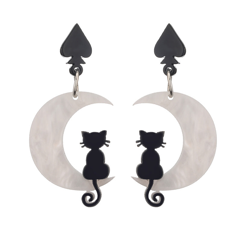 1 Pair Funny Cool Style Halloween Pattern Cat Spider Arylic Drop Earrings