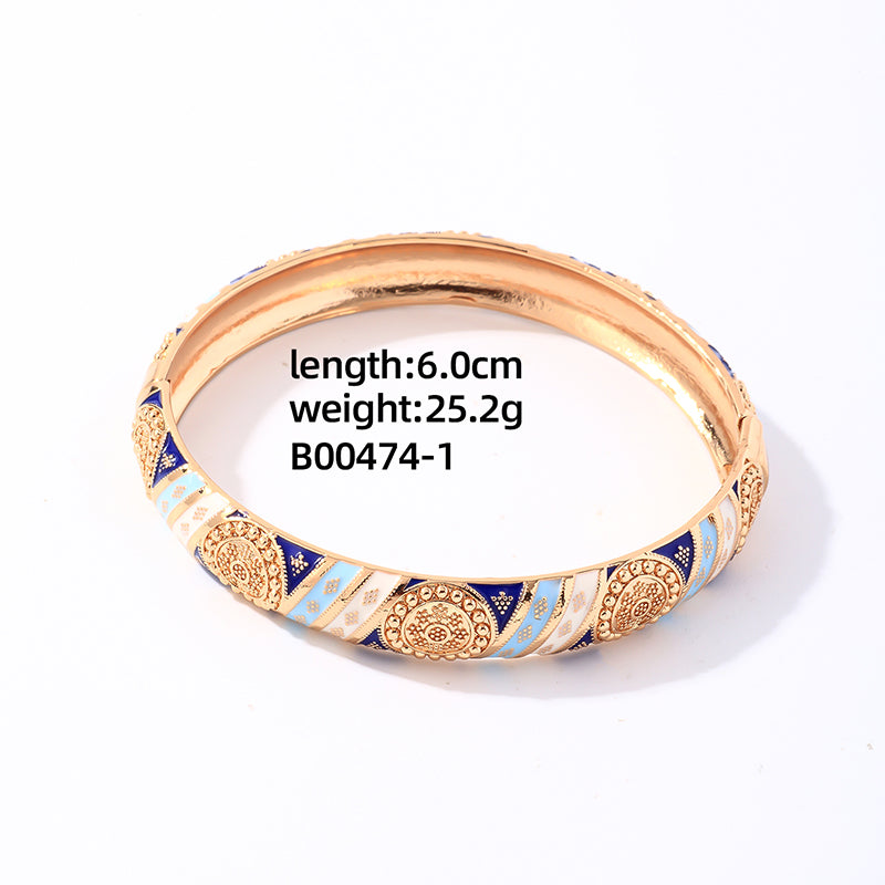 Casual Elegant Vintage Style Four Leaf Clover Round Copper Enamel Plating Gold Plated Bangle