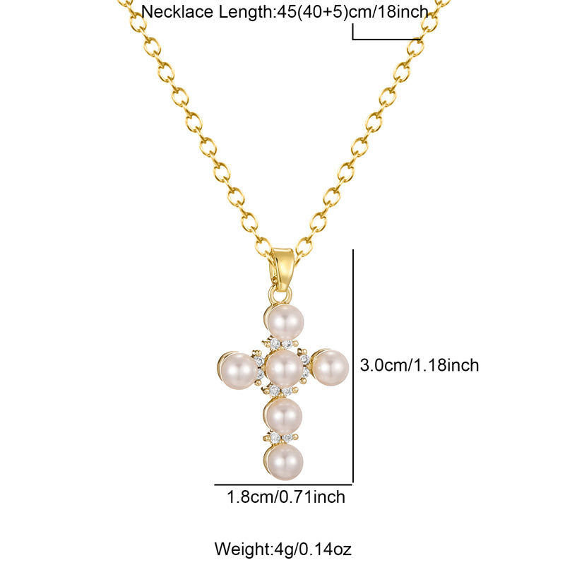 Simple Style Cross Stainless Steel Brass Plating Inlay Pearl 18k Gold Plated Pendant Necklace