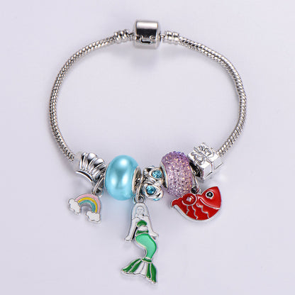 Sweet Classic Style Rabbit Heart Shape Elephant Stainless Steel Alloy Epoxy Inlay Rhinestones Bangle