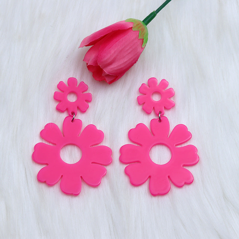 Wholesale Jewelry Cute Solid Color Flower Arylic Spray Paint Drop Earrings