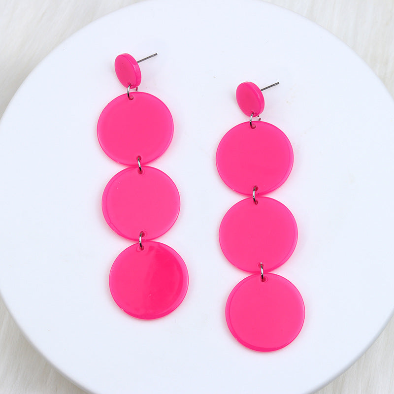 Wholesale Jewelry Simple Style Round Solid Color Arylic Patchwork Drop Earrings