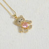 Cute Bear Heart Shape Copper Plating Inlay Zircon 14k Gold Plated Pendant Necklace