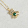 Cute Bear Heart Shape Copper Plating Inlay Zircon 14k Gold Plated Pendant Necklace