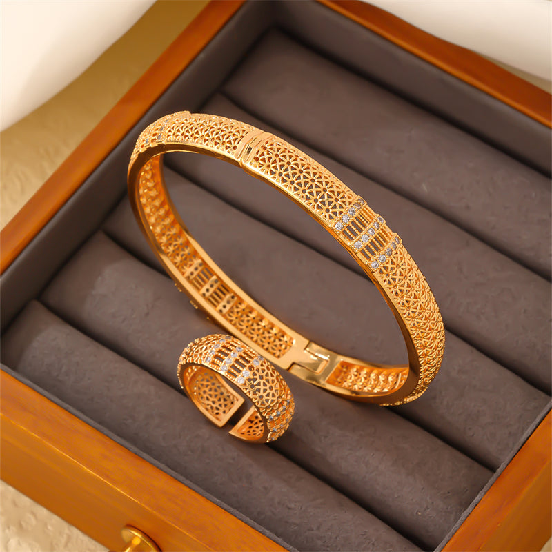 Casual Elegant Vintage Style Geometric Round Copper Plating Inlay Zircon Gold Plated Rings Bracelets