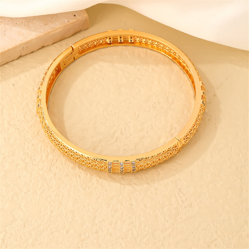 Casual Elegant Vintage Style Geometric Round Copper Plating Inlay Zircon Gold Plated Rings Bracelets