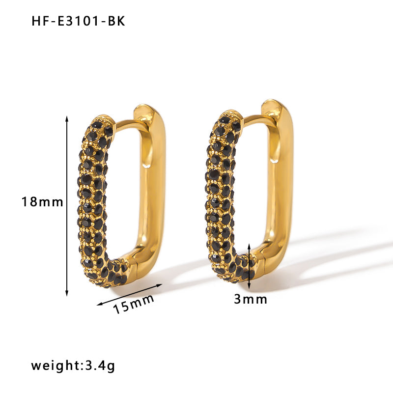 1 Pair Simple Style U Shape Plating Inlay Stainless Steel Rhinestones 18k Gold Plated Earrings