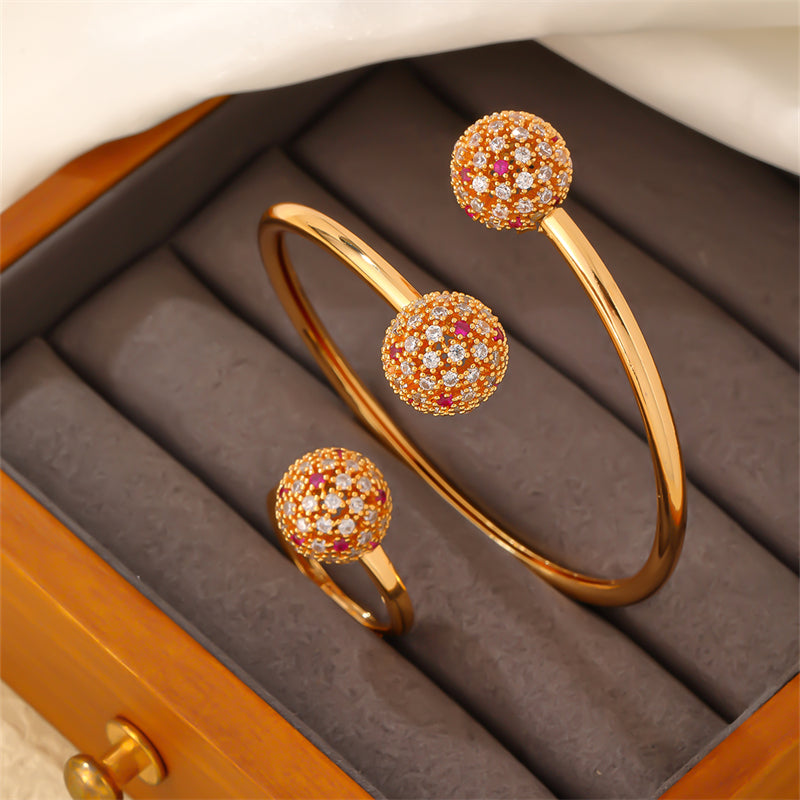 Casual Elegant Glam Geometric Round Copper Plating Inlay Zircon Gold Plated Rings Bracelets