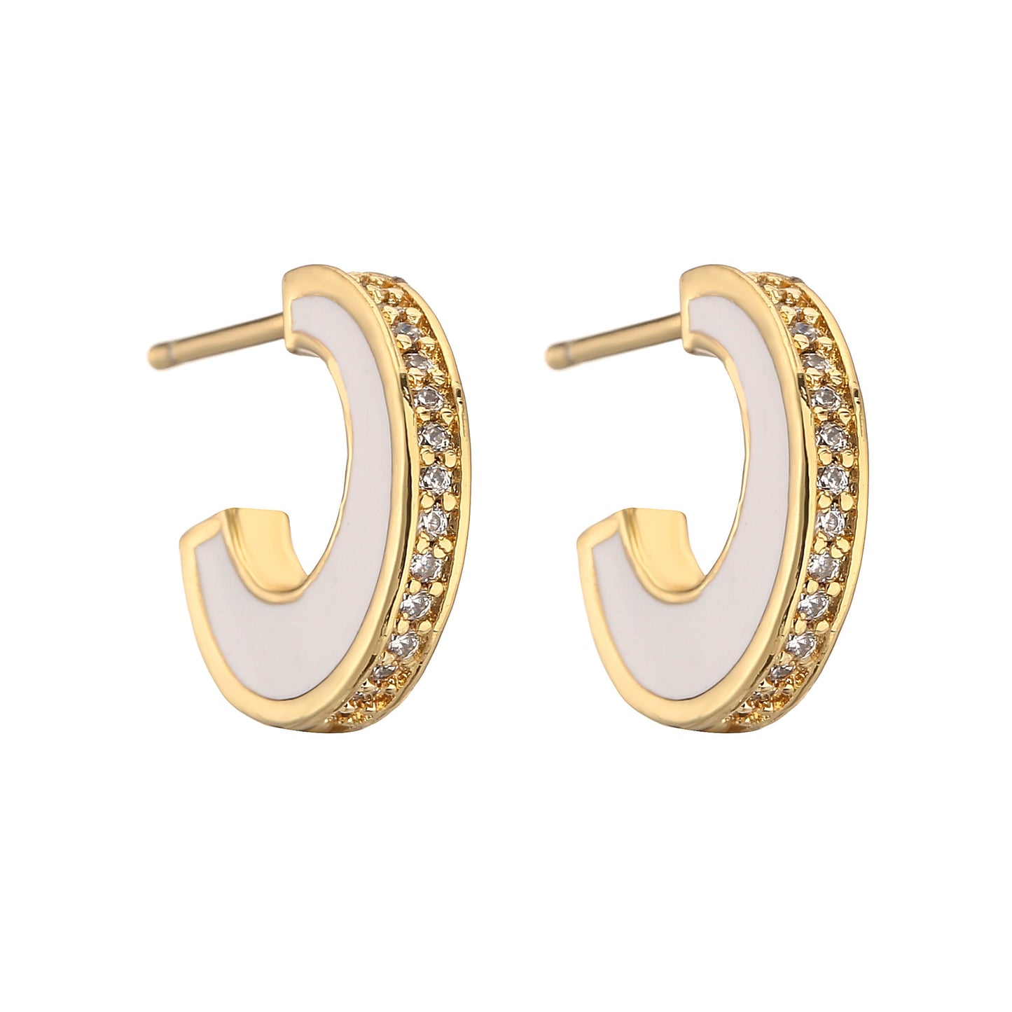 1 Pair Casual Elegant Vacation C Shape Enamel Plating Inlay Copper Zircon 18k Gold Plated Ear Studs