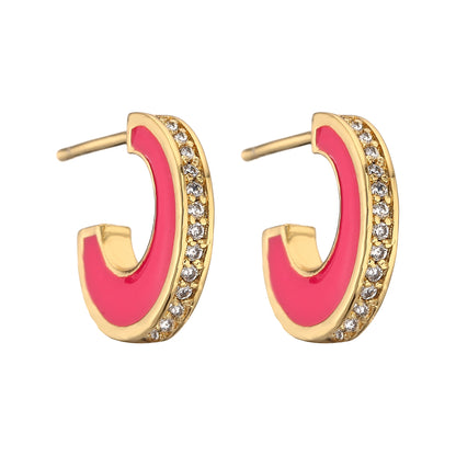 1 Pair Casual Elegant Vacation C Shape Enamel Plating Inlay Copper Zircon 18k Gold Plated Ear Studs