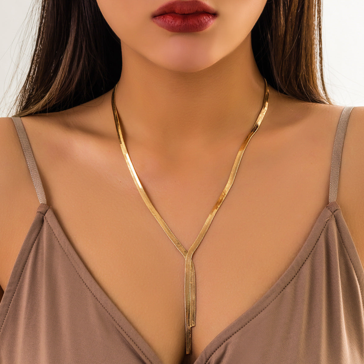 Sexy Simple Style Solid Color Copper Plating Chain Long Necklace