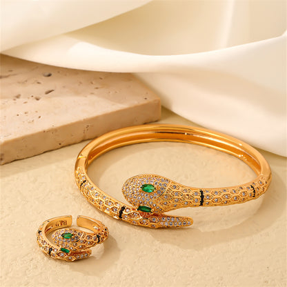 Glam Snake Copper Plating Inlay Zircon Gold Plated Jewelry Set