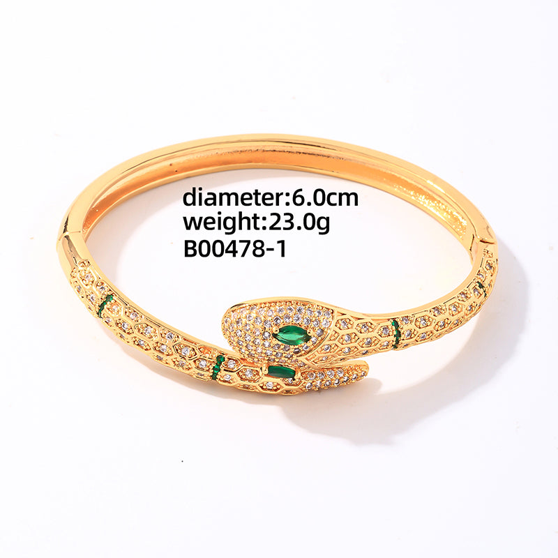 Glam Snake Copper Plating Inlay Zircon Gold Plated Jewelry Set