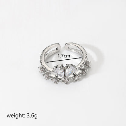 Elegant Lady Heart Shape Crown Copper Inlay Zircon Open Rings