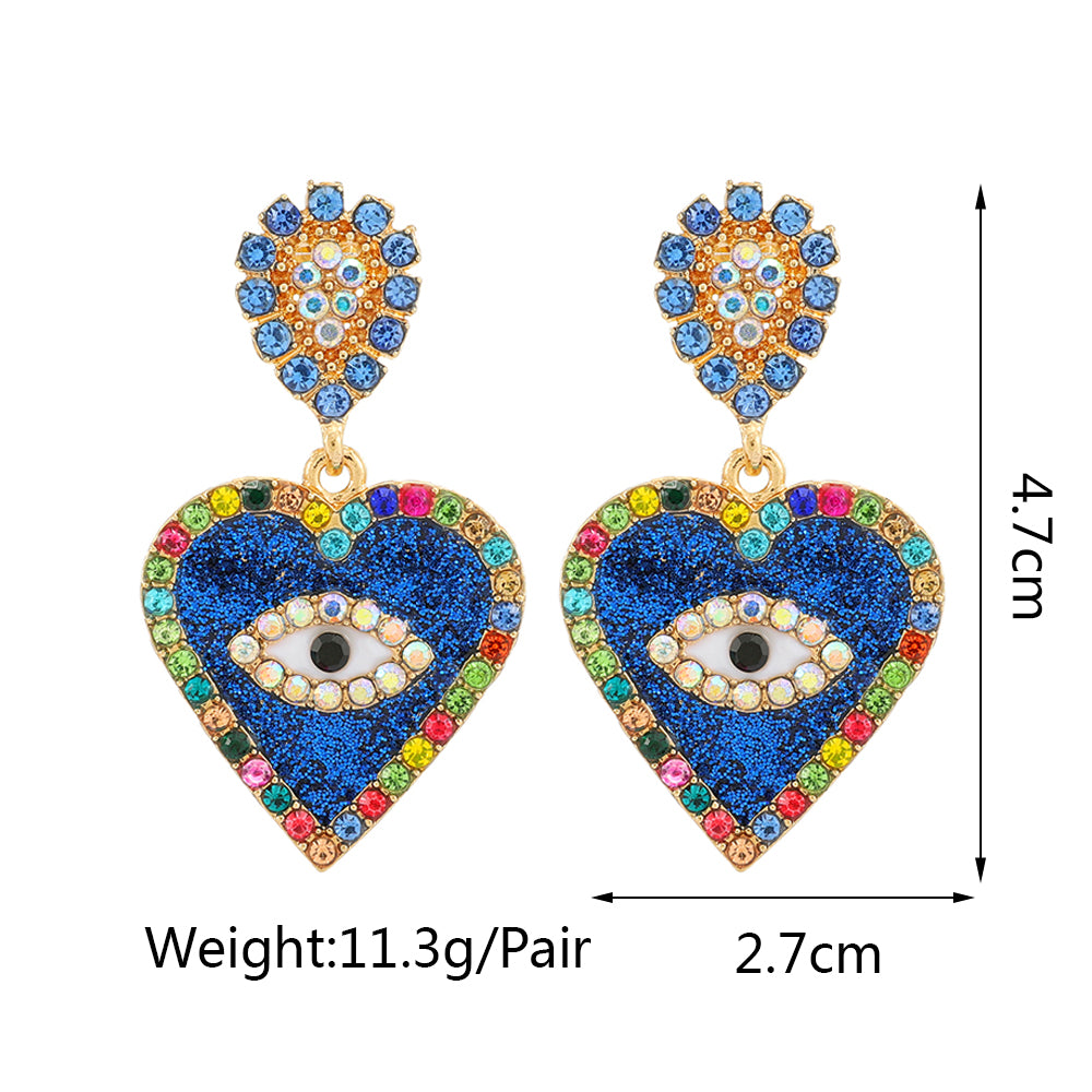 1 Pair Exaggerated Devil's Eye Heart Shape Inlay Alloy Rhinestones Drop Earrings