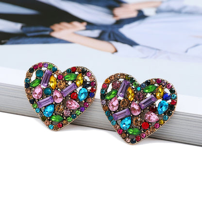 1 Pair Exaggerated Devil's Eye Heart Shape Inlay Alloy Rhinestones Drop Earrings