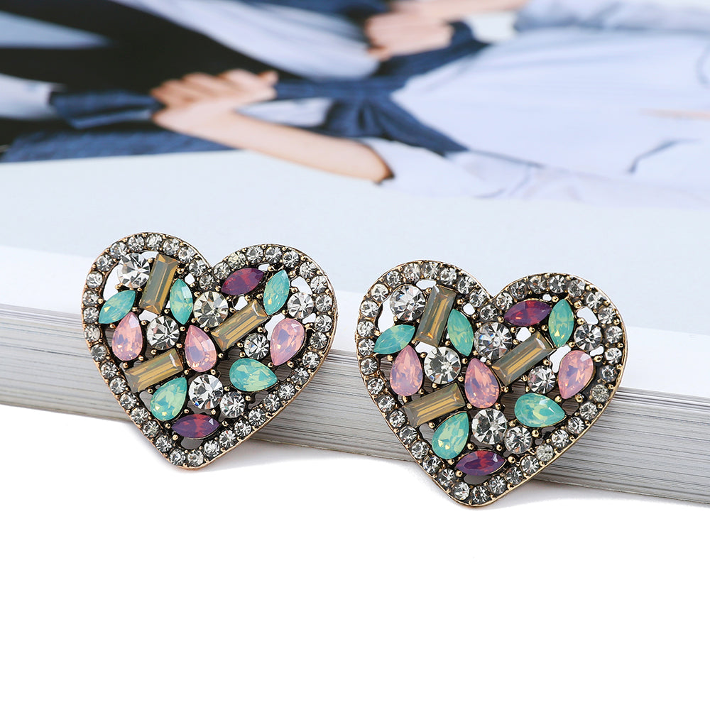 1 Pair Exaggerated Devil's Eye Heart Shape Inlay Alloy Rhinestones Drop Earrings