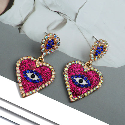 1 Pair Exaggerated Devil's Eye Heart Shape Inlay Alloy Rhinestones Drop Earrings