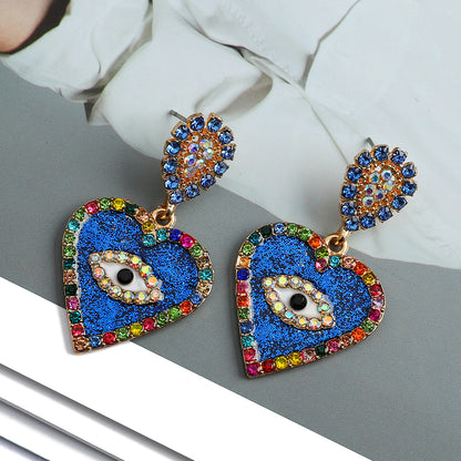 1 Pair Exaggerated Devil's Eye Heart Shape Inlay Alloy Rhinestones Drop Earrings